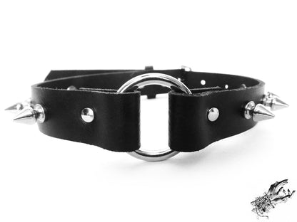 Black Leather Studded O Ring Choker