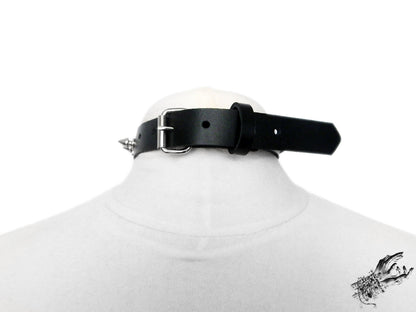 Black Leather Studded O Ring Choker