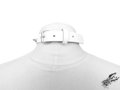 White Leather Studded O Ring Choker