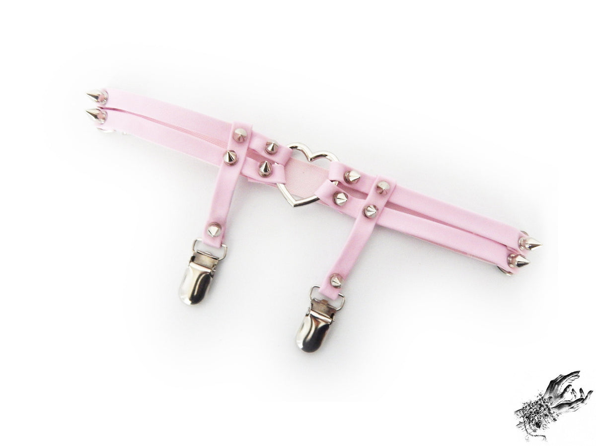 Pink Leather Heart Ring Garter