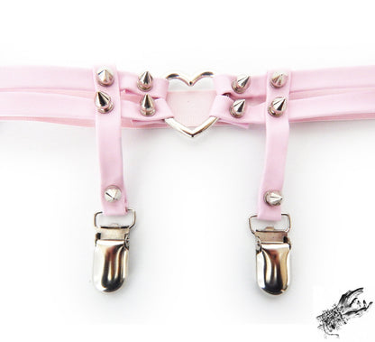 Pink Leather Heart Ring Garter
