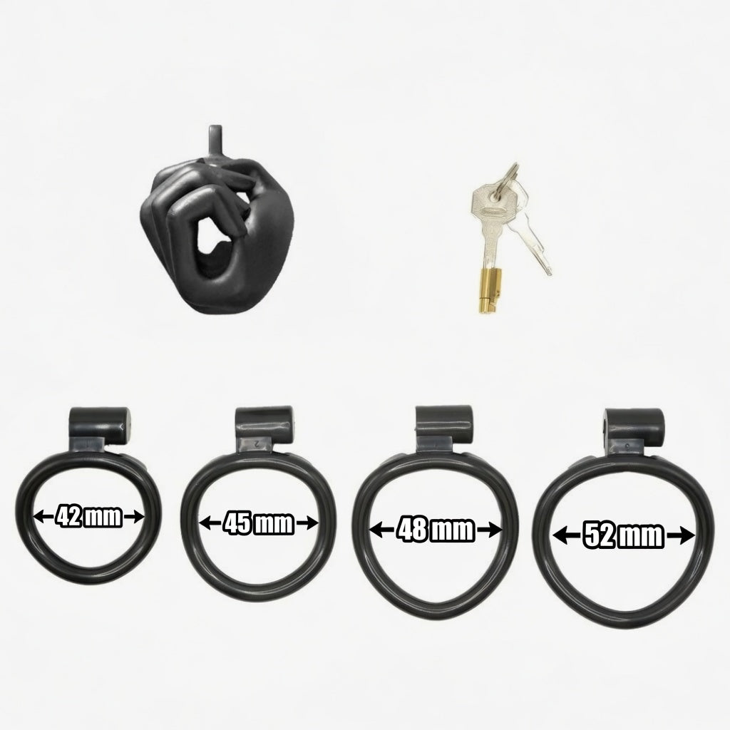 Black Hand Grip Resin Male Chastity Cage | Fist-Inspired BDSM Chastity Device | Lightweight Matte Restriction Lock | 42–52mm Adjustable Ring Fit