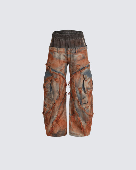 Wasteland Mud-Dyed Layered Wide-Leg Jeans