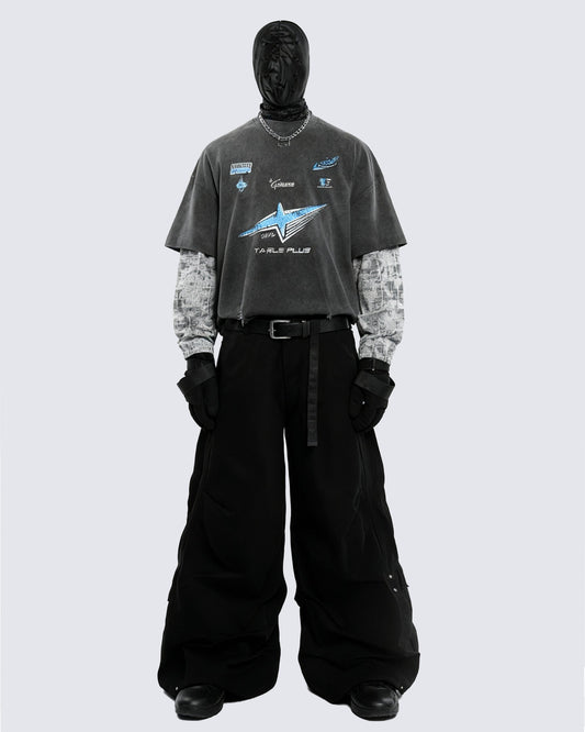 Streetwear Vintage Washed Layered Graphic Hoodie