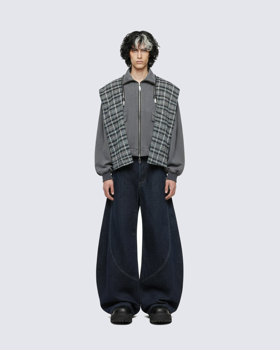 Dark Blade Pants - Wide-Leg Curved Denim