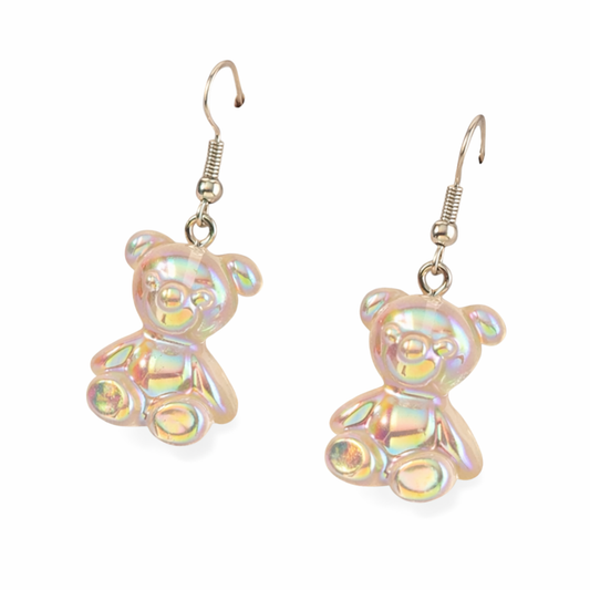 Iridescent Bear Drop Earrings