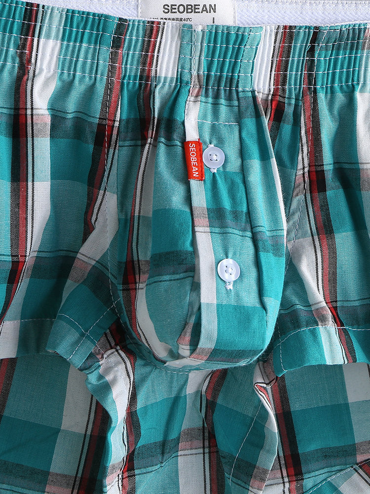 Mens Plaid Front Pouch Boxer Shorts