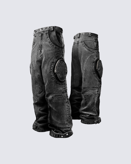 Bold Retro-Washed Black Denim Pants by KIIKIO