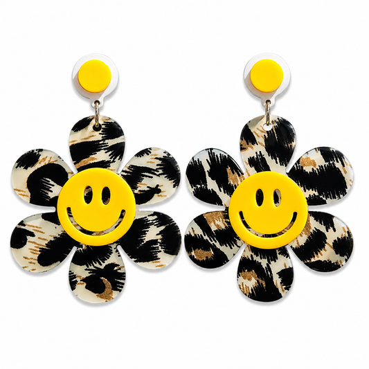 Oversized Leopard Daisy Drop Earrings