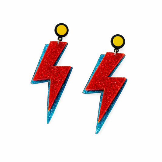 Red & Blue Glitter Lightning Bolt Earrings