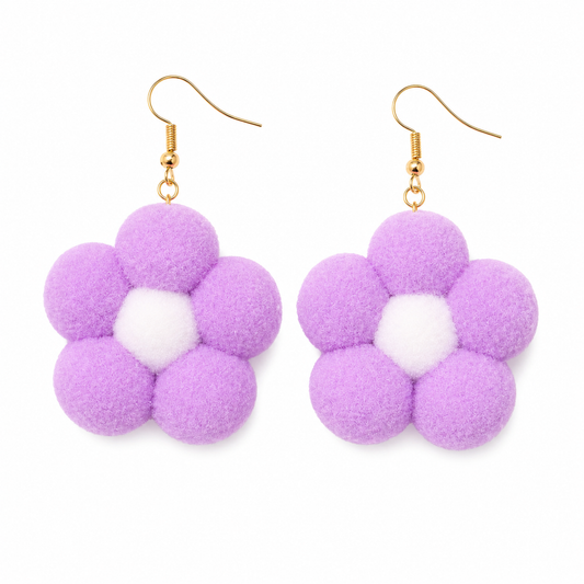 Lilac Pompom Daisy Drop Earrings