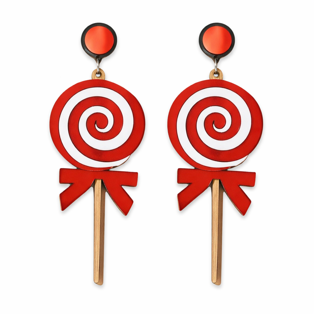 Red Swirl Lollipop Drop Earrings