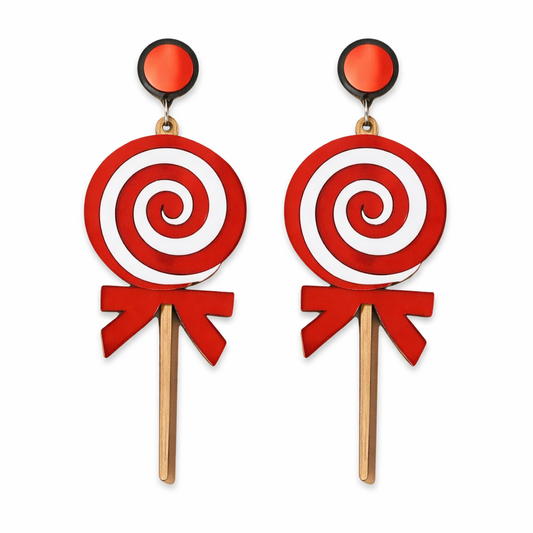 Red Swirl Lollipop Drop Earrings