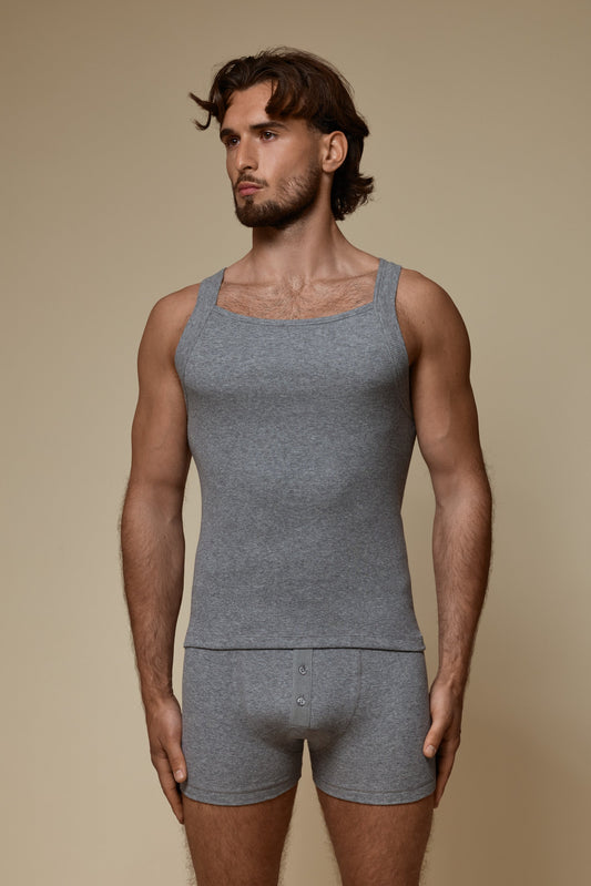 LUXURY SQUARE TANKTOP ORGANIC COTTON RIB - GREY MELANGE