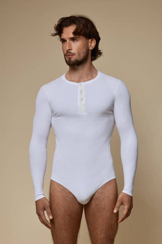 LUXURY BODY SUIT ORGANIC COTTON RIB - PURE WHITE
