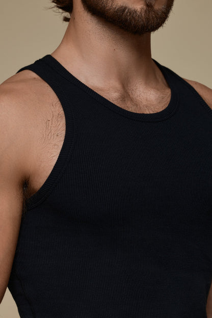 LUXURY TANKTOP ORGANIC COTTON RIB - BLACK