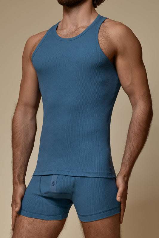LUXURY TANKTOP ORGANIC COTTON RIB - OCEAN DENIM