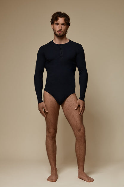 LUXURY BODY SUIT ORGANIC COTTON RIB - BLACK
