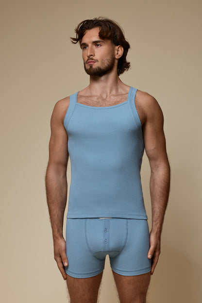 LUXURY SQUARE TANKTOP ORGANIC COTTON RIB - ICE DENIM