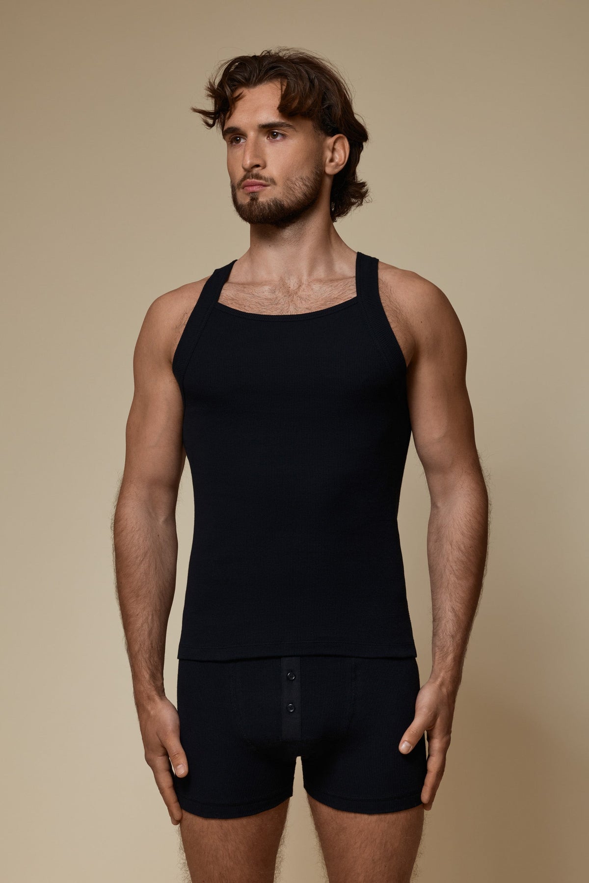 LUXURY SQUARE TANKTOP ORGANIC COTTON RIB - BLACK