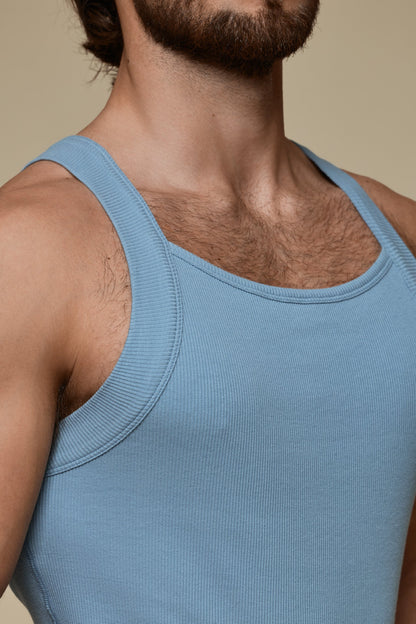 LUXURY SQUARE TANKTOP ORGANIC COTTON RIB - ICE DENIM
