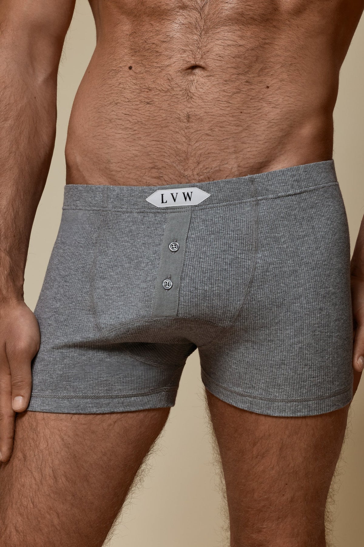 LUXURY BOXER BRIEF ORGANIC COTTON RIB - GREY MELANGE