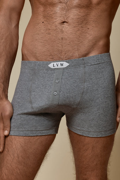 LUXURY BOXER BRIEF ORGANIC COTTON RIB - GREY MELANGE
