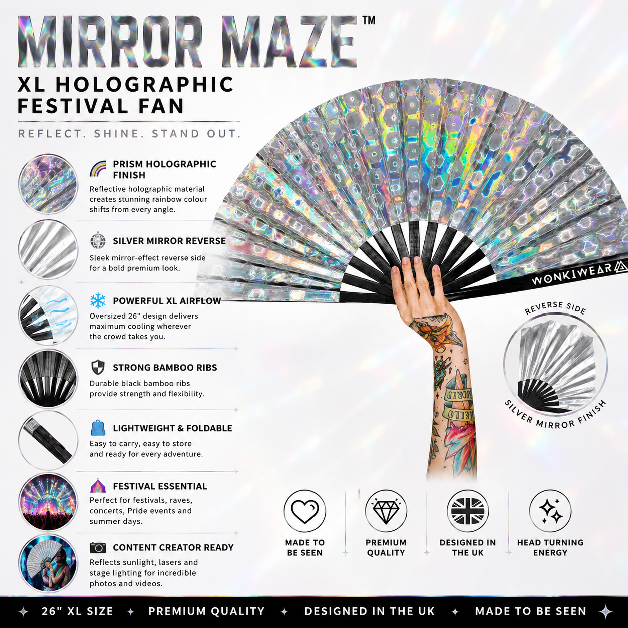 Silver Holographic XL Festival Fan