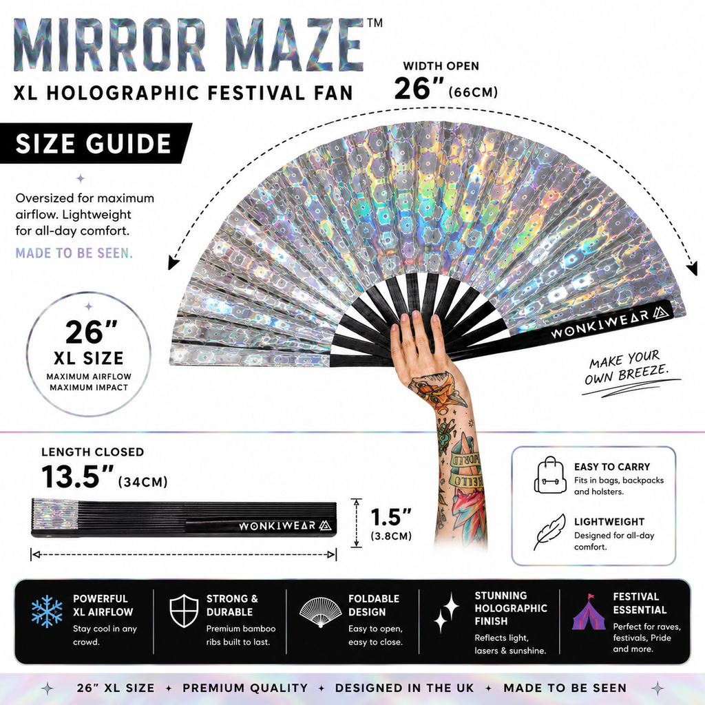 Silver Holographic XL Festival Fan