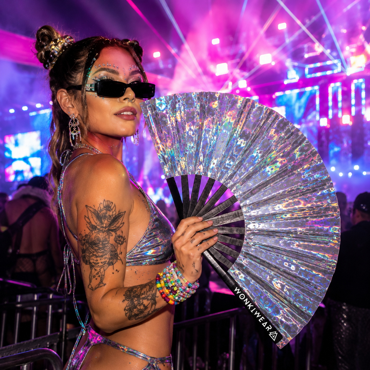 Silver Holographic XL Festival Fan