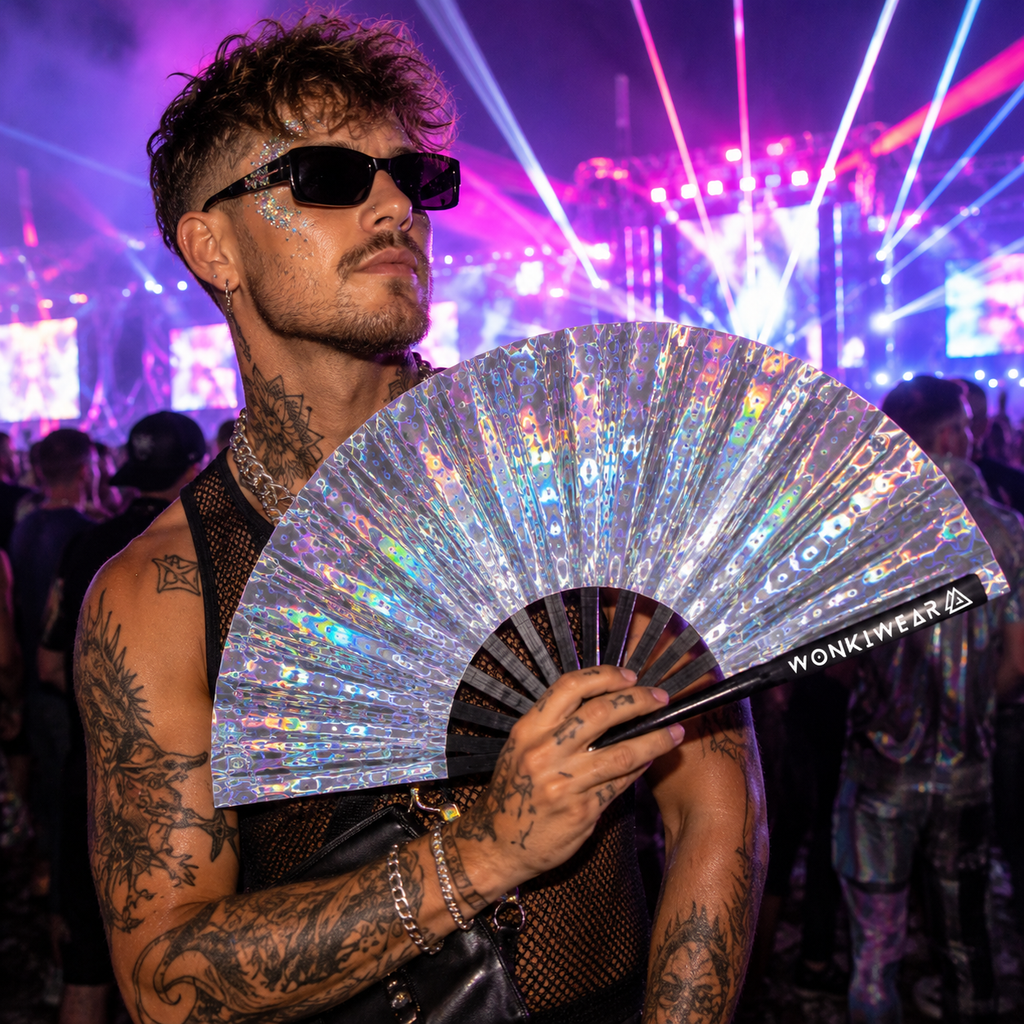 Silver Holographic XL Festival Fan