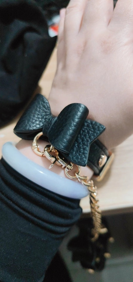 Black and Gold Bow Wrist Cuff - Luxury Leather