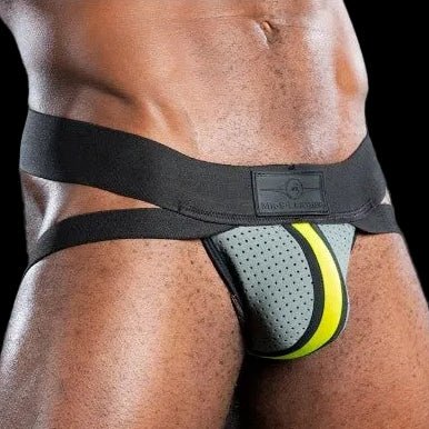 Mr S Leather NEO AIR MESH Jock | Grey & Yellow - The Pup Play Hub