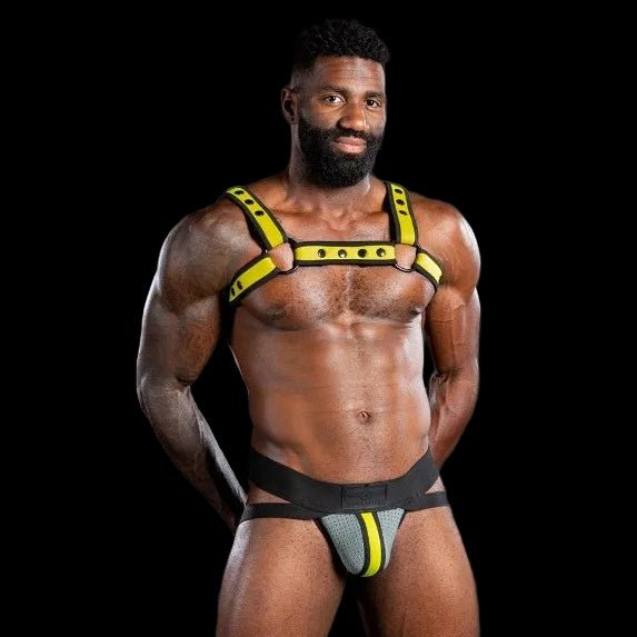 Mr S Leather NEO AIR MESH Jock | Grey & Yellow - The Pup Play Hub