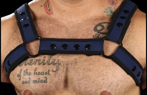 Mr S Leather Neoprene Bulldog Harness | Navy Blue - The Pup Play Hub