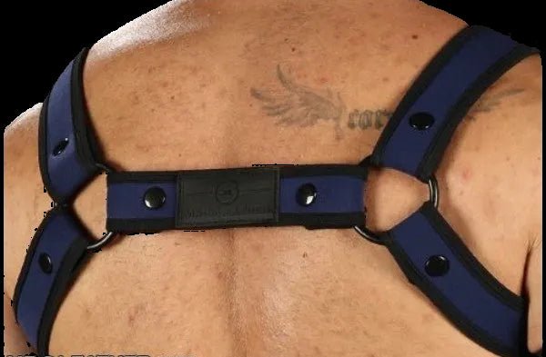 Mr S Leather Neoprene Bulldog Harness | Navy Blue - The Pup Play Hub