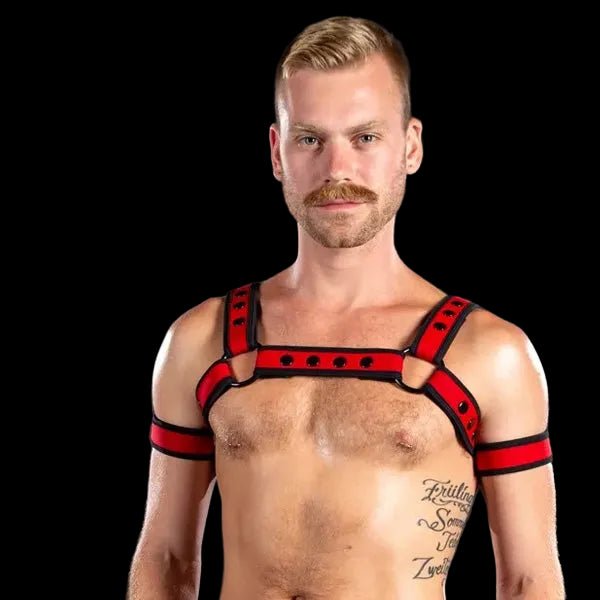 Mr S Leather Neoprene Bulldog Harness | Red - The Pup Play Hub