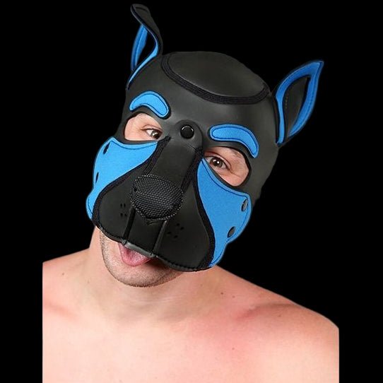 Mr S Leather NEOPRENE FRISKY Puppy Hood | Black & Cobalt - The Pup Play Hub