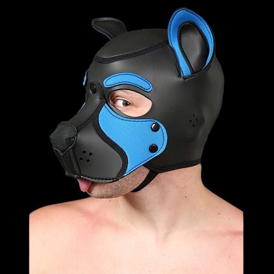 Mr S Leather NEOPRENE FRISKY Puppy Hood | Black & Cobalt - The Pup Play Hub