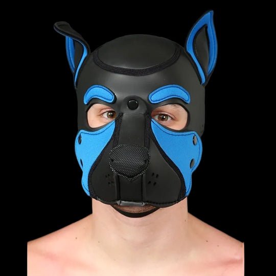 Mr S Leather NEOPRENE FRISKY Puppy Hood | Black & Cobalt - The Pup Play Hub