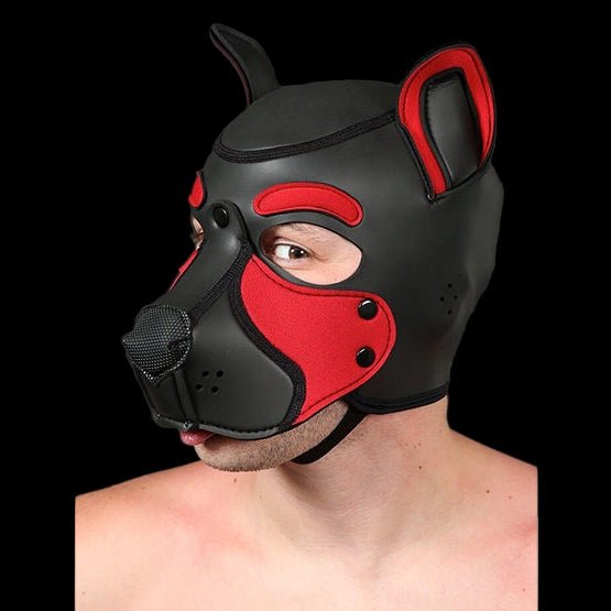 Mr S Leather NEOPRENE FRISKY Puppy Hood | Black & Red - The Pup Play Hub