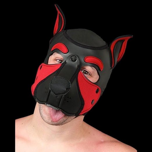 Mr S Leather NEOPRENE FRISKY Puppy Hood | Black & Red - The Pup Play Hub