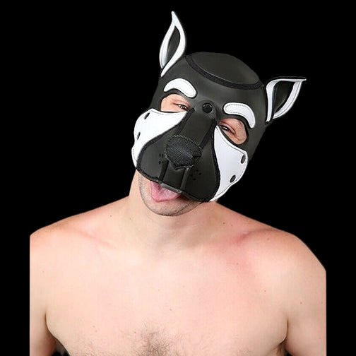 Mr S Leather NEOPRENE FRISKY Puppy Hood | Black & White - The Pup Play Hub