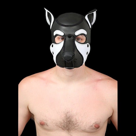 Mr S Leather NEOPRENE FRISKY Puppy Hood | Black & White - The Pup Play Hub
