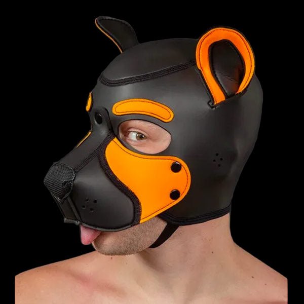 Mr S Leather NEOPRENE FRISKY Puppy Hood | Orange - The Pup Play Hub
