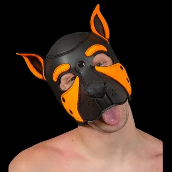 Mr S Leather NEOPRENE FRISKY Puppy Hood | Orange - The Pup Play Hub
