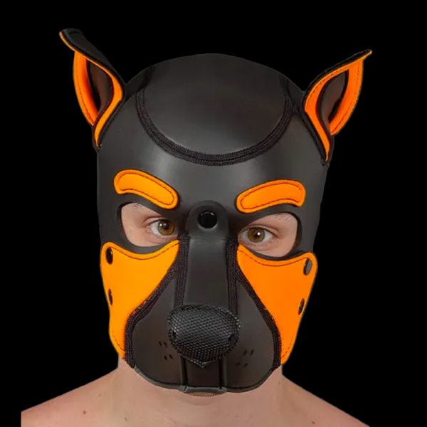 Mr S Leather NEOPRENE FRISKY Puppy Hood | Orange - The Pup Play Hub