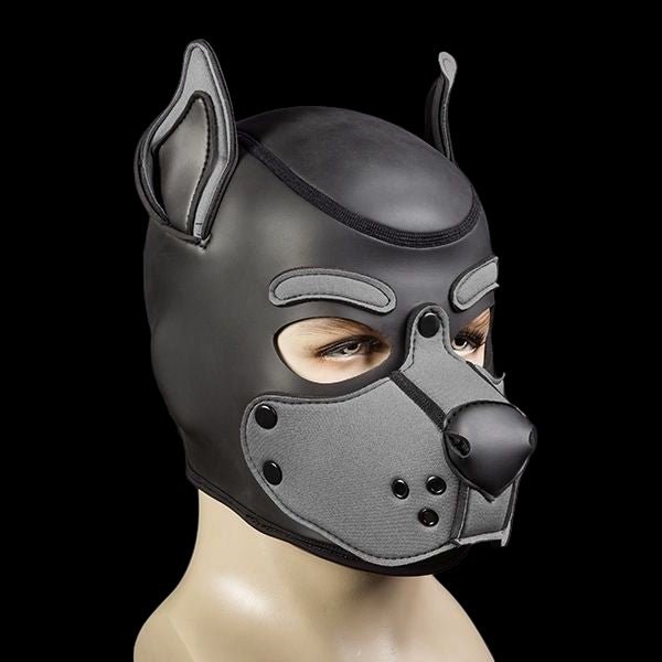 Mr S Leather Neoprene K9 Puppy Hood | Black/Grey - The Pup Play Hub