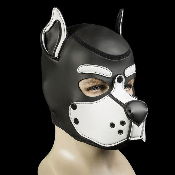 Mr S Leather Neoprene K9 Puppy Hood | Black/White - The Pup Play Hub