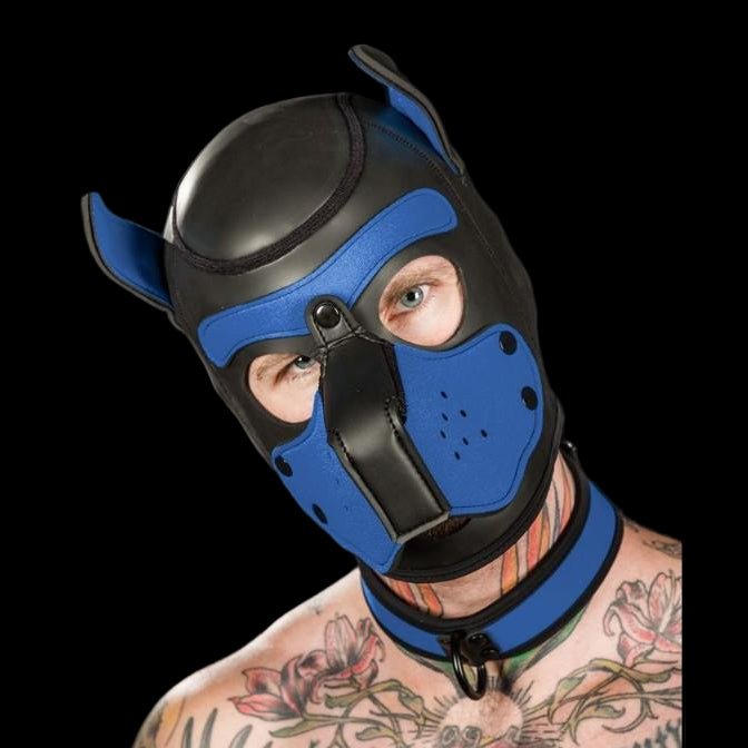 Mr S Leather NEOPRENE Puppy Hood | Black & Cobalt Blue - The Pup Play Hub